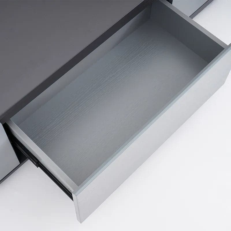 Meuble TV moderne rétractable et extensible en bois noir avec 3 tiroirs jusqu'à 120"