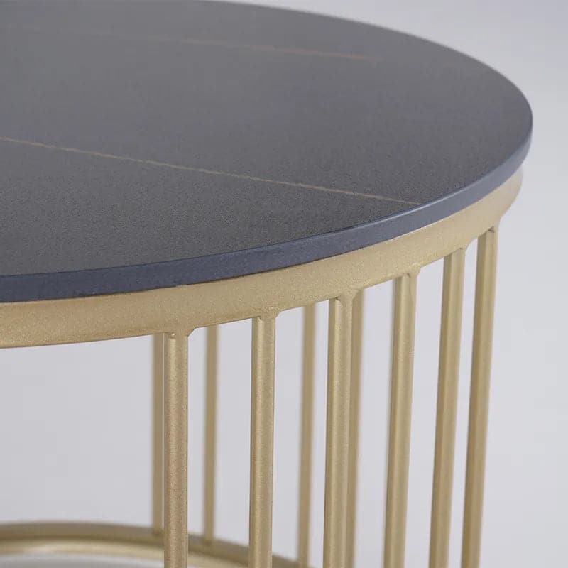 Ensemble de tables basses gigognes modernes noires et dorées avec plateau en pierre frittée, 2 pièces