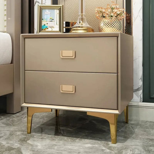 Modern Champagne Nightstand 2 -Drawer Bedside Table in Gold Finish
