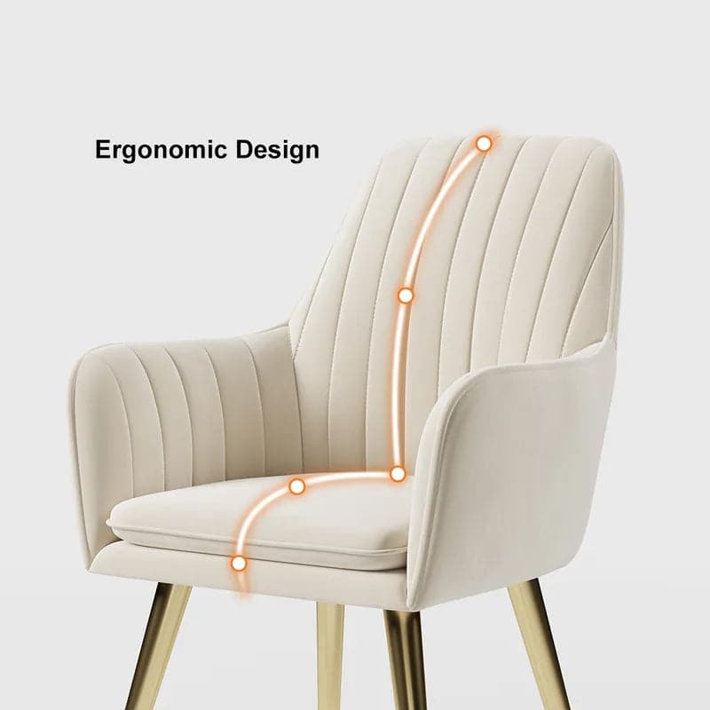 Modern Dining Chair Beige Velvet Upholstered Dining Chairs With Arms (Set of 2)