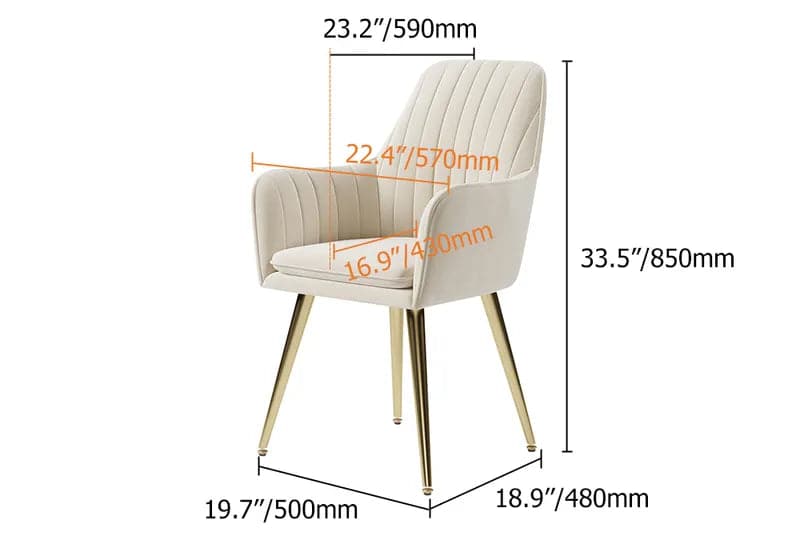Modern Dining Chair Beige Velvet Upholstered Dining Chairs With Arms (Set of 2)