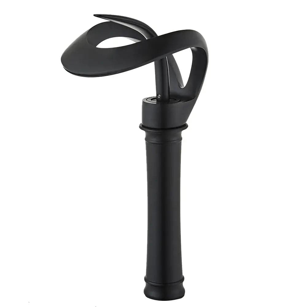 Modern Elegant Waterfall Bathroom Vessel Sink Faucet Single Handle Solid Brass in Black