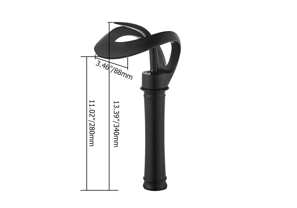 Modern Elegant Waterfall Bathroom Vessel Sink Faucet Single Handle Solid Brass in Black
