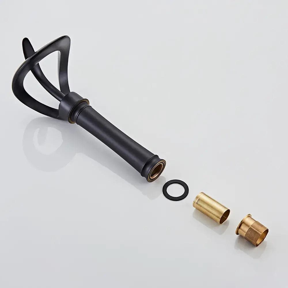 Modern Elegant Waterfall Bathroom Vessel Sink Faucet Single Handle Solid Brass in Black