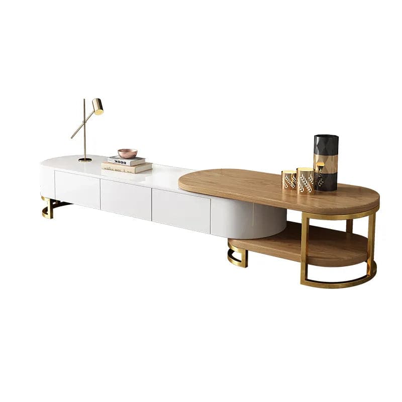 Modern Extending TV Stand with Storage Oval White and Natural Media Console#White & Natural
