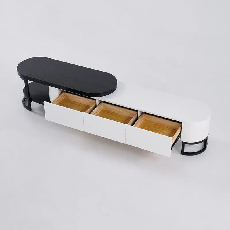 Modern Extending TV Stand with Storage Oval White and Black Media Console#White & Black