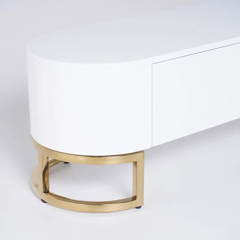 Modern Extending TV Stand with Storage Oval White and Natural Media Console#White & Natural