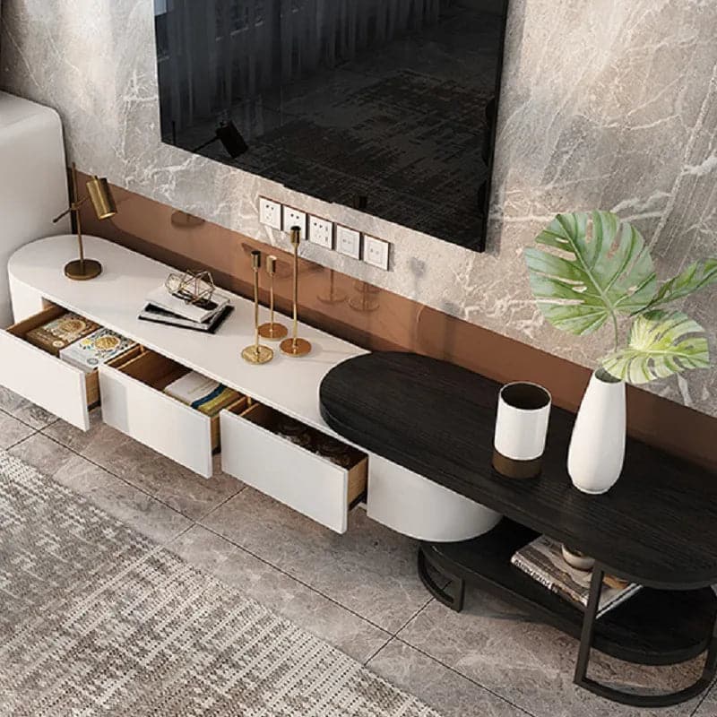 Modern Extending TV Stand with Storage Oval White and Black Media Console#White & Black