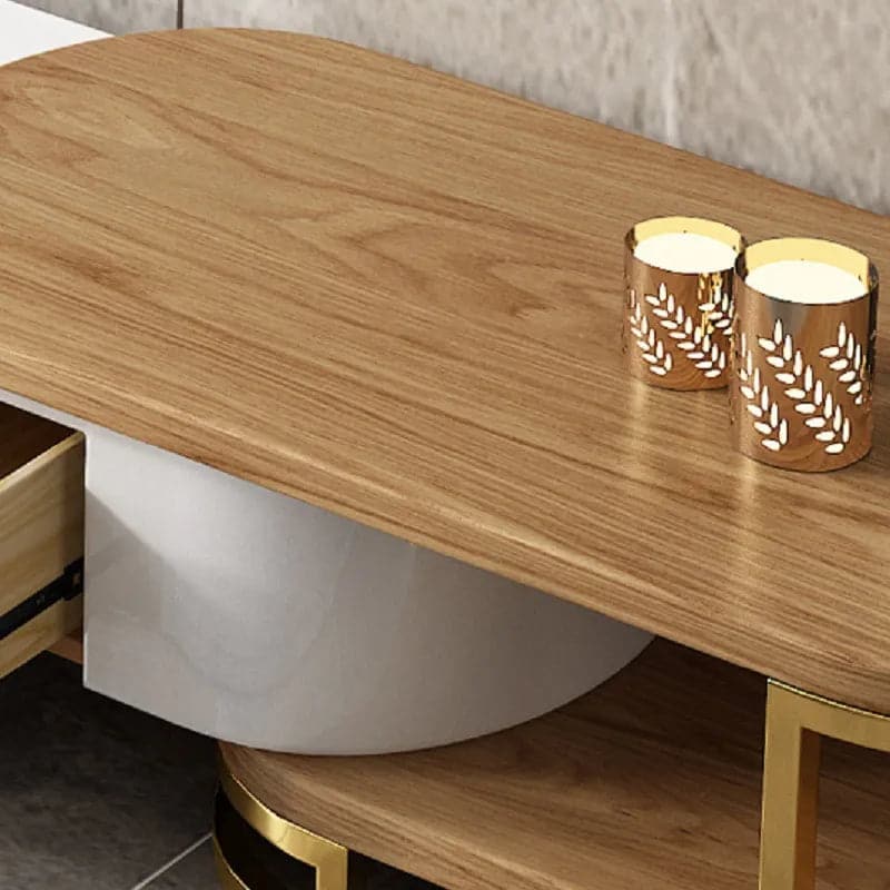 Modern Extending TV Stand with Storage Oval White and Natural Media Console#White & Natural