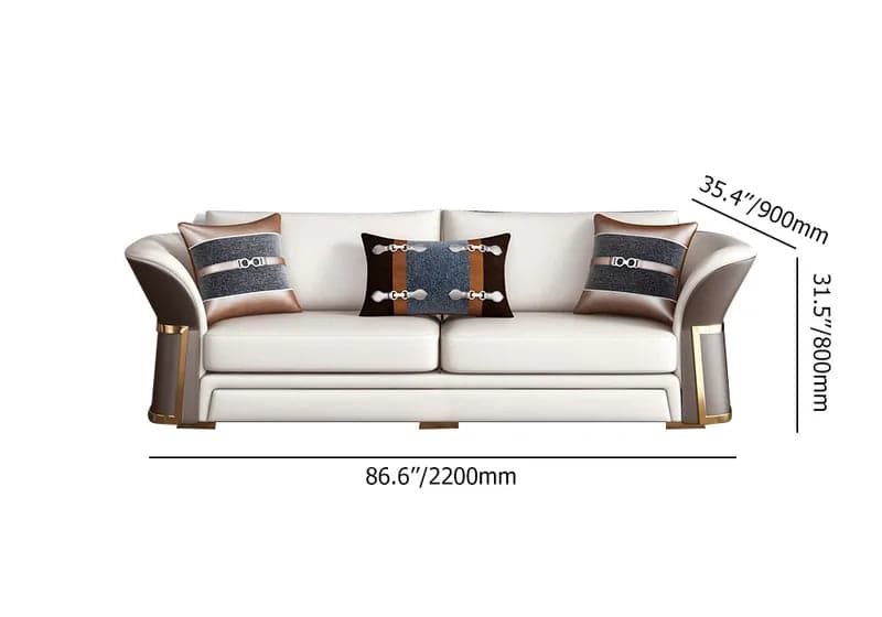 Ensemble de canapé de salon moderne en simili cuir en marron et blanc, ensemble de 3