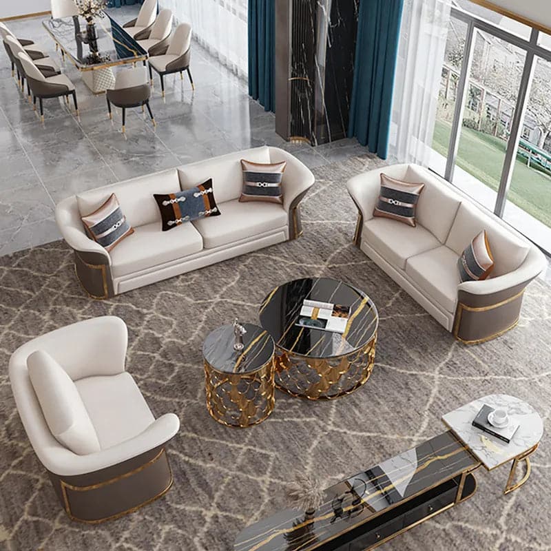 Ensemble de canapé de salon moderne en simili cuir en marron et blanc, ensemble de 3