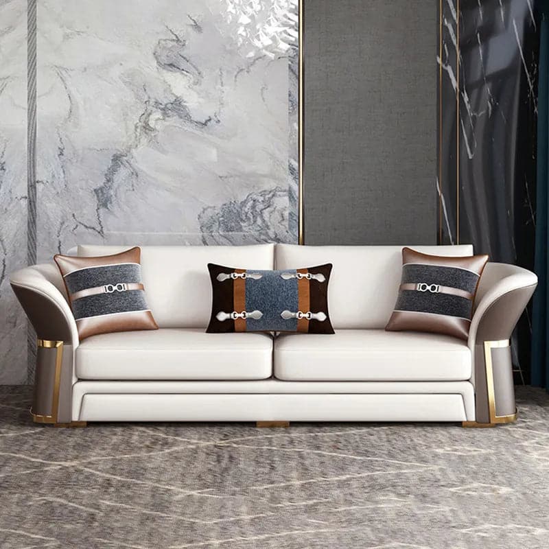 Ensemble de canapé de salon moderne en simili cuir en marron et blanc, ensemble de 3