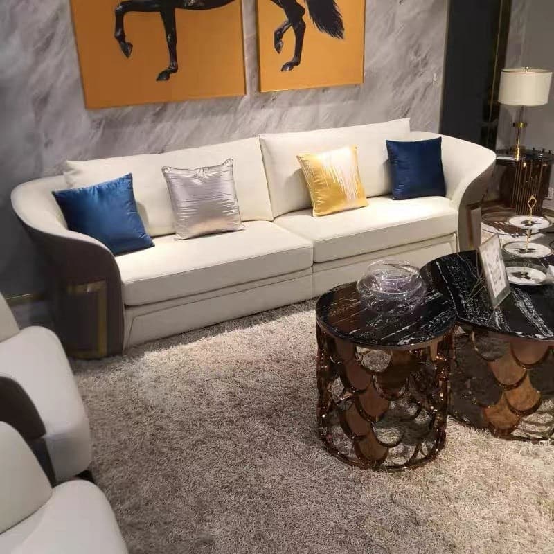 Ensemble de canapé de salon moderne en simili cuir en marron et blanc, ensemble de 3