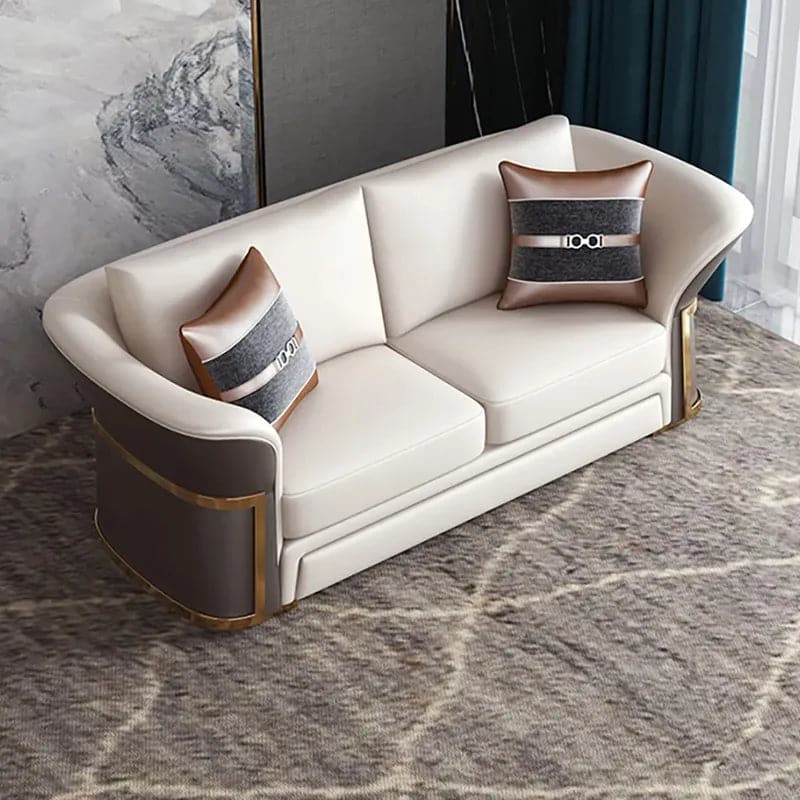 Ensemble de canapé de salon moderne en simili cuir en marron et blanc, ensemble de 3