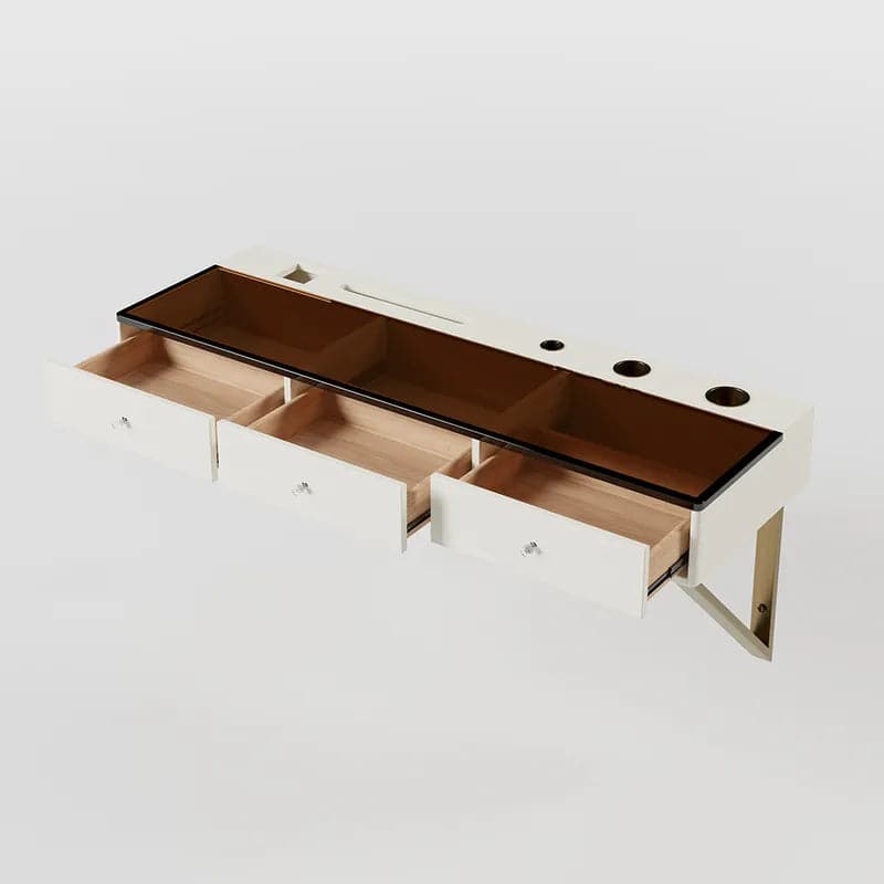 Modern Floating Makeup Vanity Tempered Glass Top Wall Mounted Beauty Station