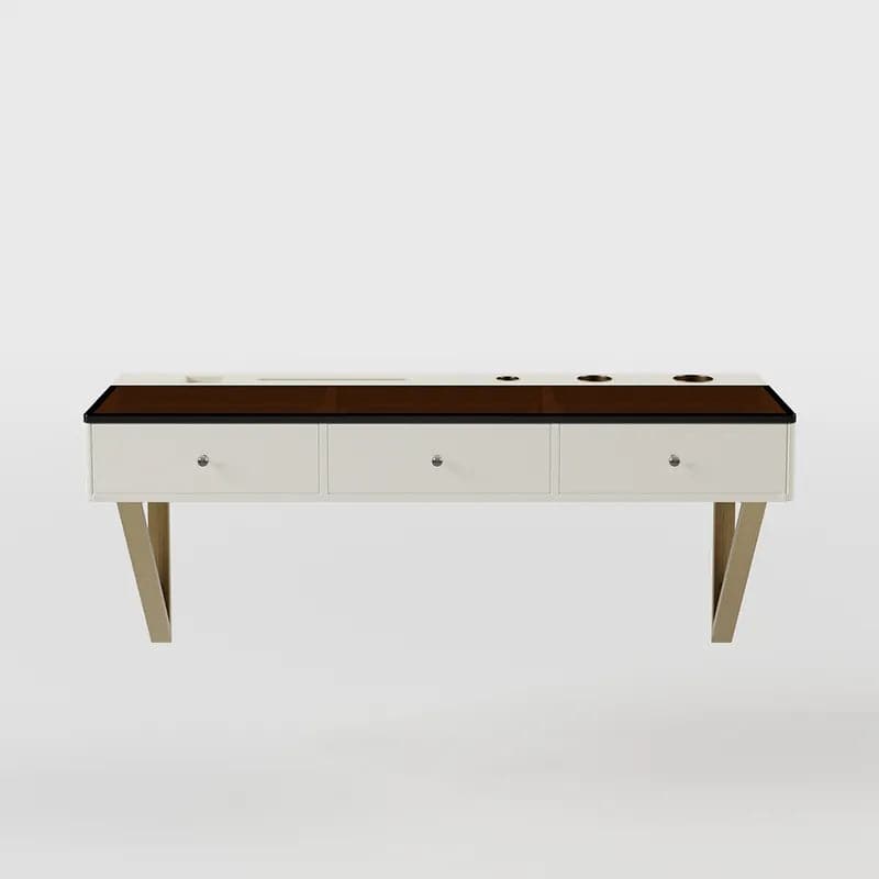 Modern Floating Makeup Vanity Tempered Glass Top Wall Mounted Beauty Station