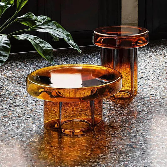Ensemble de table basse en verre moderne 2 pièces en forme de nuage en orange