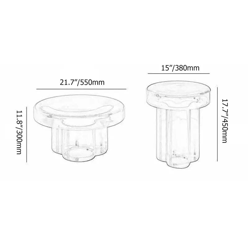 Modern Glass Coffee Table Set 2-Piece Cloud-Shaped in Orange