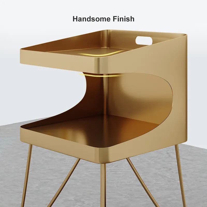 Modern Gold Metal Nightstand with 2 Shelves and Handle Bedside Table