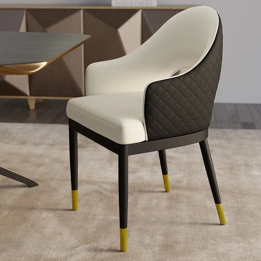 Modern Hollow Back Dining Chair in Beige PU Leather with Arms