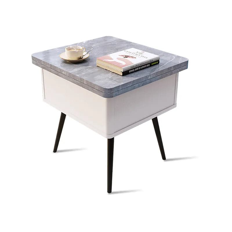 Table basse moderne grise à plateau relevable avec plateau de rangement en MDF et base en acier au carbone extensible