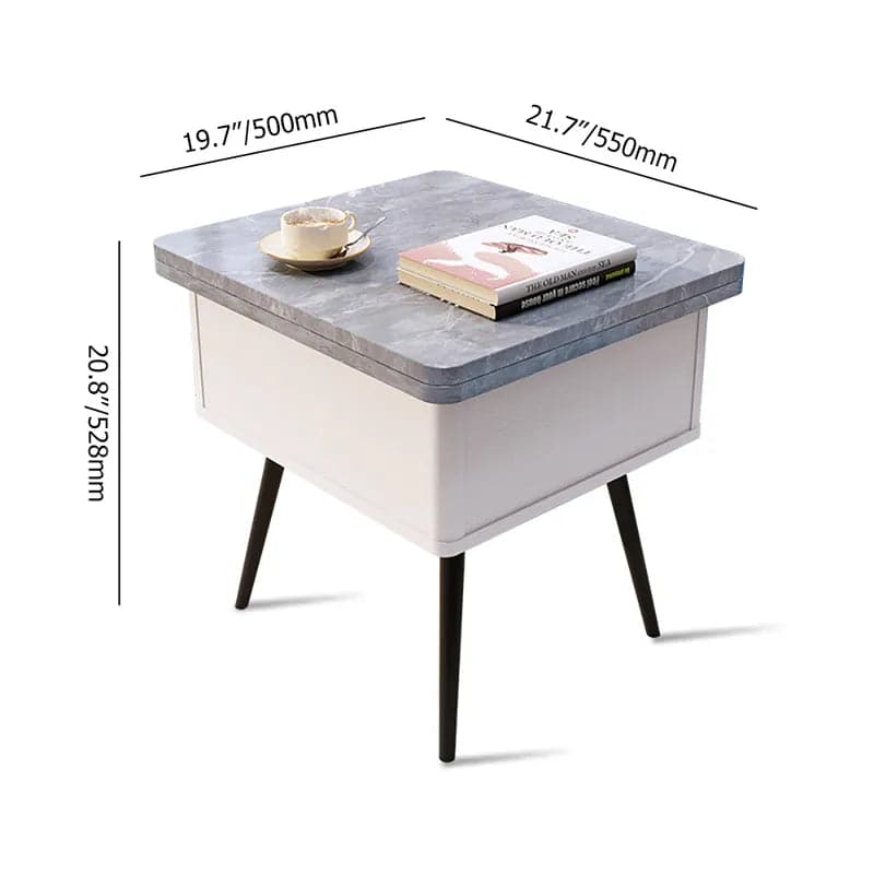 Table basse moderne grise à plateau relevable avec plateau de rangement en MDF et base en acier au carbone extensible