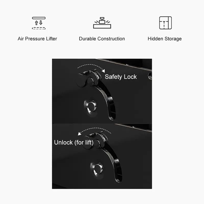 Table basse moderne grise à plateau relevable avec plateau de rangement en MDF et base en acier au carbone extensible