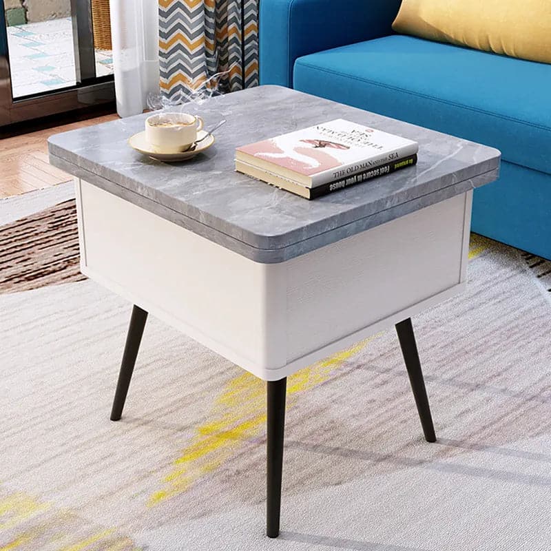 Table basse moderne grise à plateau relevable avec plateau de rangement en MDF et base en acier au carbone extensible