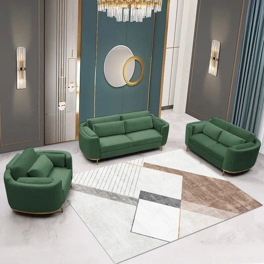 ModernLivingRoomSetsGreenVelvetUpholsteredChair_Loveseat_Sofa3Pieces#Green