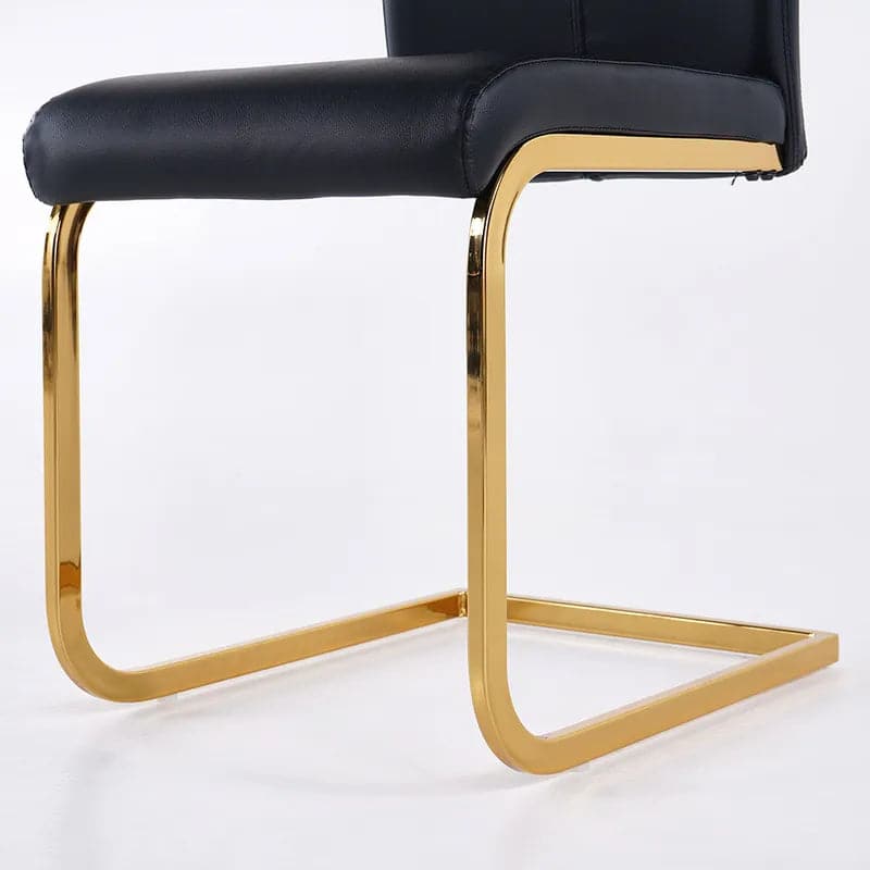 Modern Minimalist Upholstered Black PU Leather Dining Chairs (Set of 2) Gold Metal Base#Black