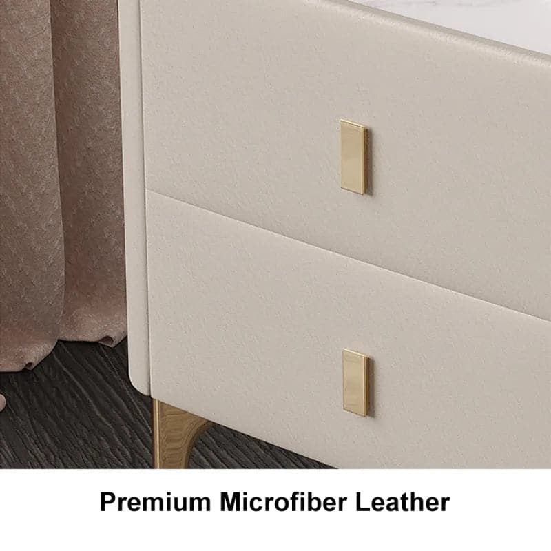 Table de chevet moderne blanc cassé à 2 tiroirs avec plateau en pierre frittée