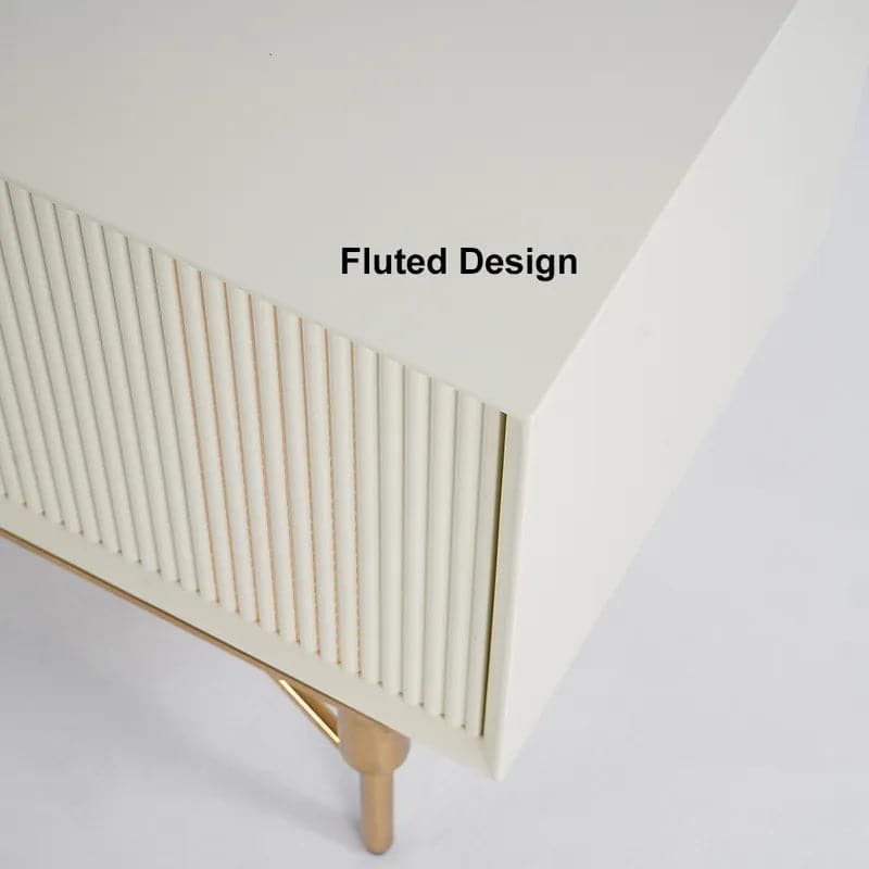 Meuble TV moderne blanc cassé, console multimédia rectangulaire pour téléviseurs de 85 pouces avec 4 tiroirs et portes