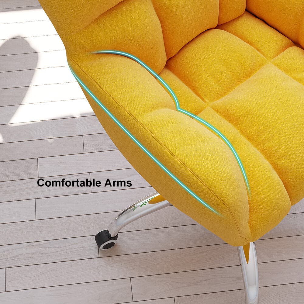 Modern Office Chair Upholstered Cotton & Linen Swivel Task Chair Height Adjustable#Yellow