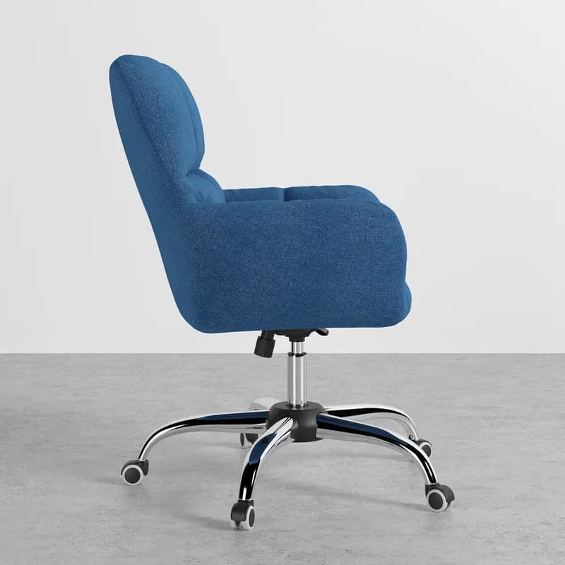 Modern Office Chair Upholstered Cotton & Linen Swivel Task Chair Height Adjustable#Blue