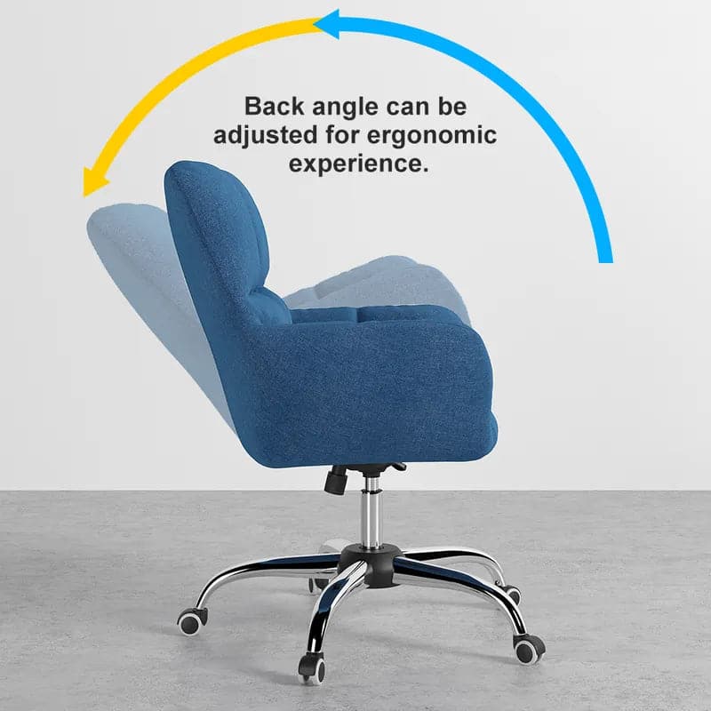 Modern Office Chair Upholstered Cotton & Linen Swivel Task Chair Height Adjustable#Blue
