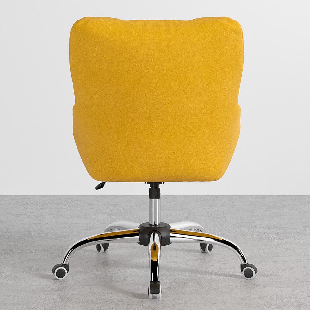 Modern Office Chair Upholstered Cotton & Linen Swivel Task Chair Height Adjustable#Yellow