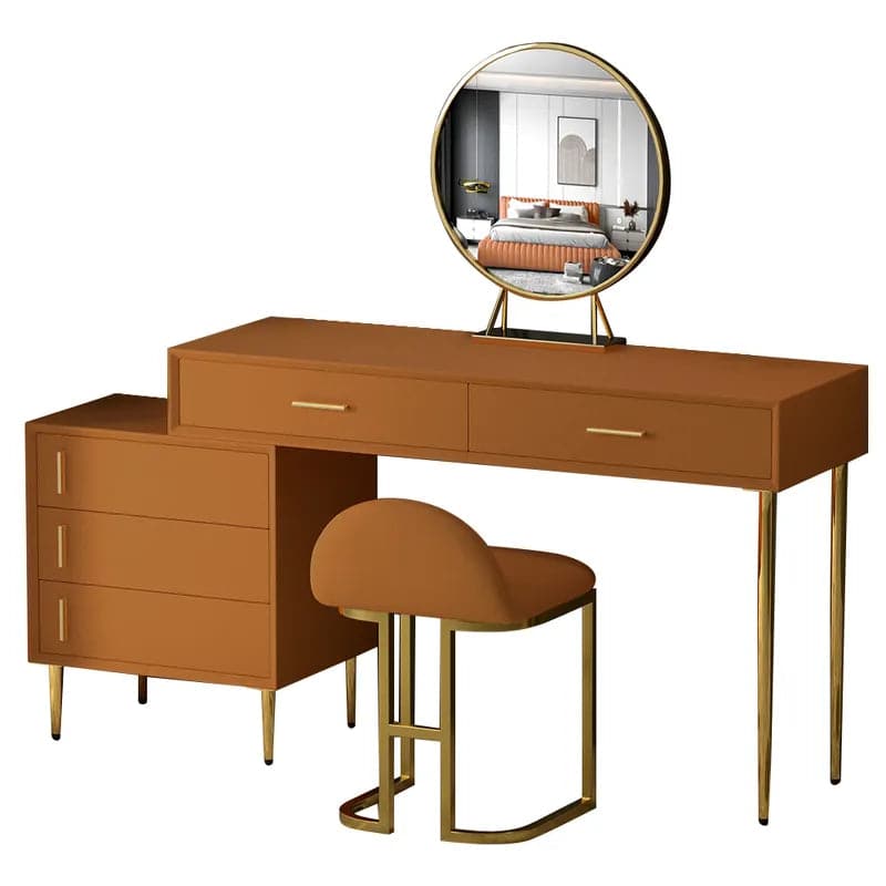 Modern Orange Makeup Vanity Set Retracted Dressing Table Cabinet Stool and Mirror Included#Orange