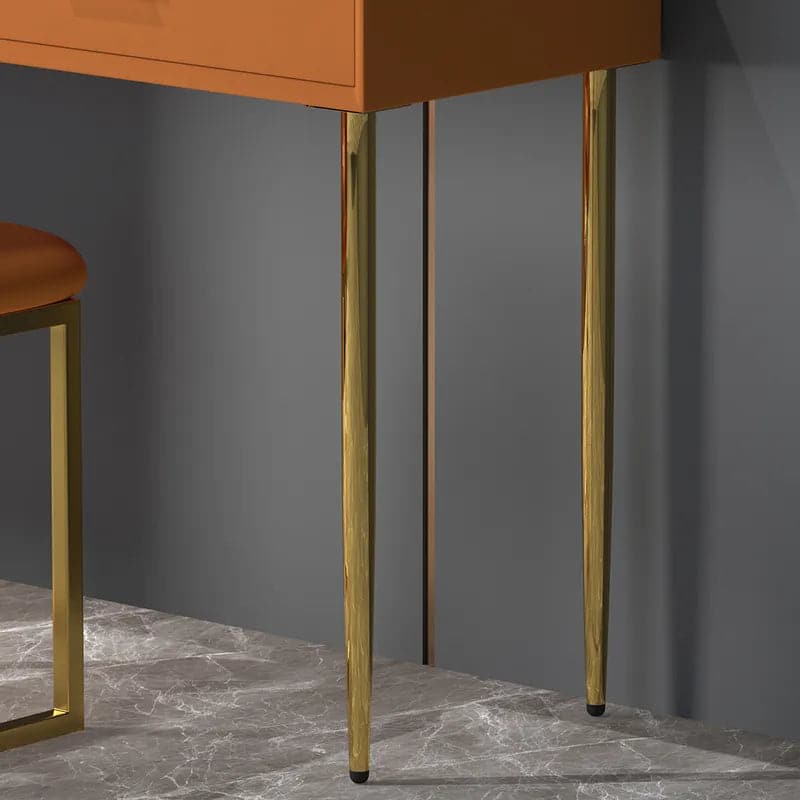 Modern Orange Makeup Vanity Set Retracted Dressing Table Cabinet Stool and Mirror Included#Orange