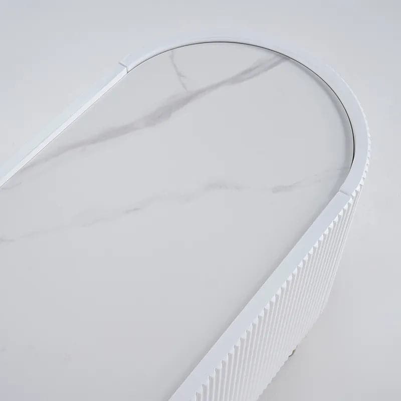 Meuble TV ovale moderne avec rangement et portes vitrées en blanc pour téléviseur jusqu'à 85 pouces