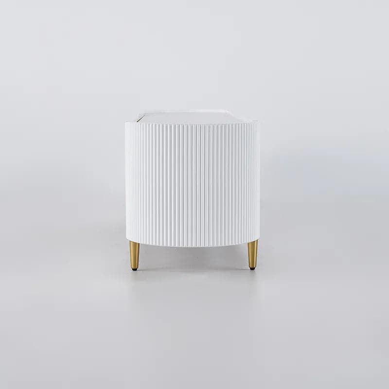 Meuble TV ovale moderne avec rangement et portes vitrées en blanc pour téléviseur jusqu'à 85 pouces