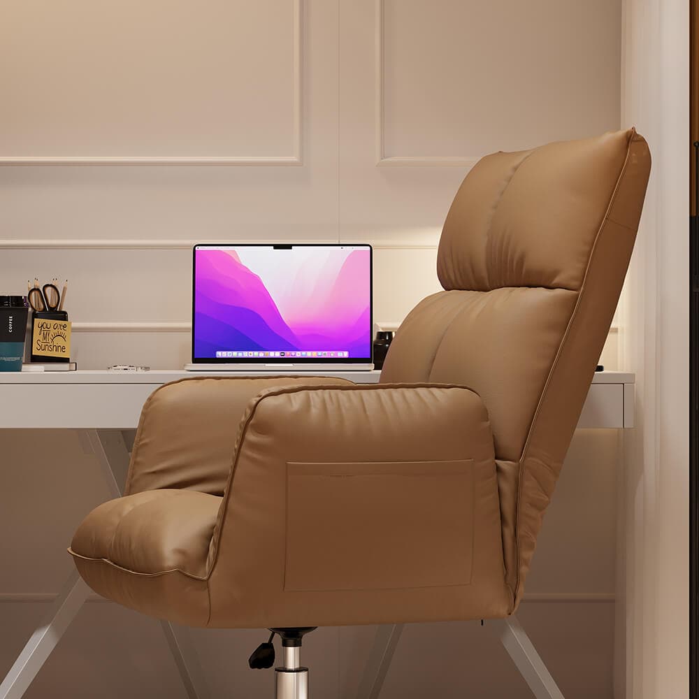 Modern PU Leather Task Chair Upholstered Swivel Office Chair Height Adjustable