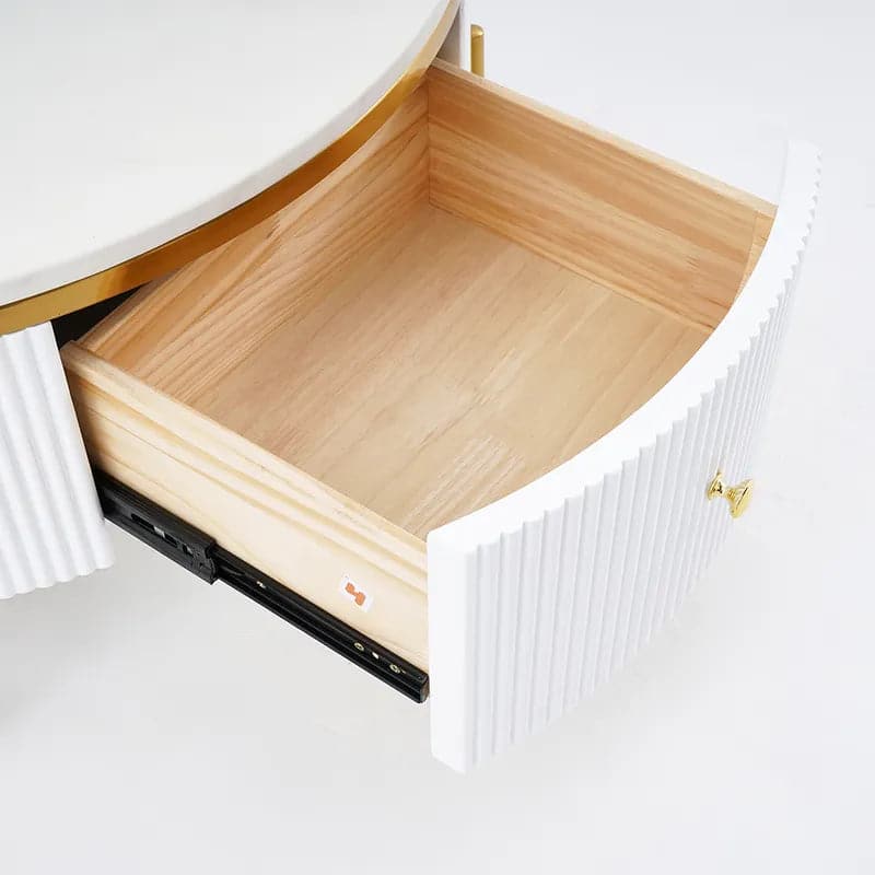 Table basse ronde moderne avec rangement, table d'appoint en marbre et acier inoxydable doré