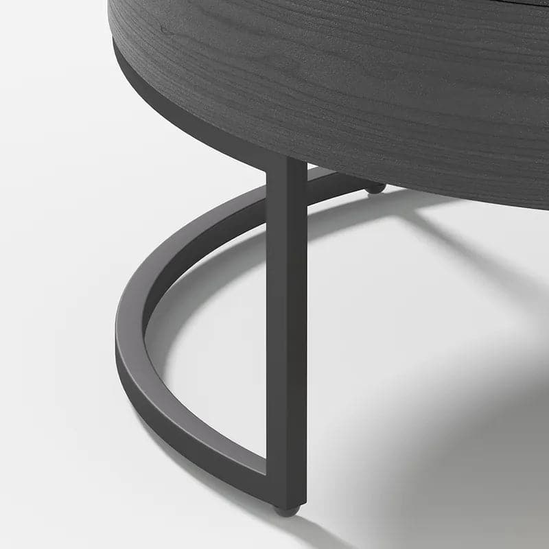 Round Wood White & Black Lift-top Nesting Coffee Table with Rotatable Drawers#White & Black