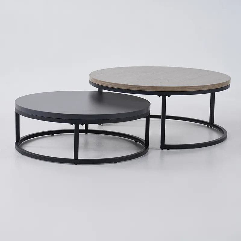 Table basse d'appoint de salon extensible, ronde et moderne, 2 pièces, grise et noire, gigogne