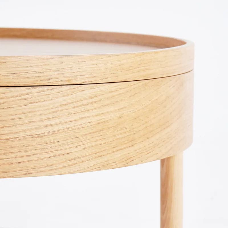 Modern Round Wood Rotating Tray Coffee Table with Storage & Metal Legs in Natural