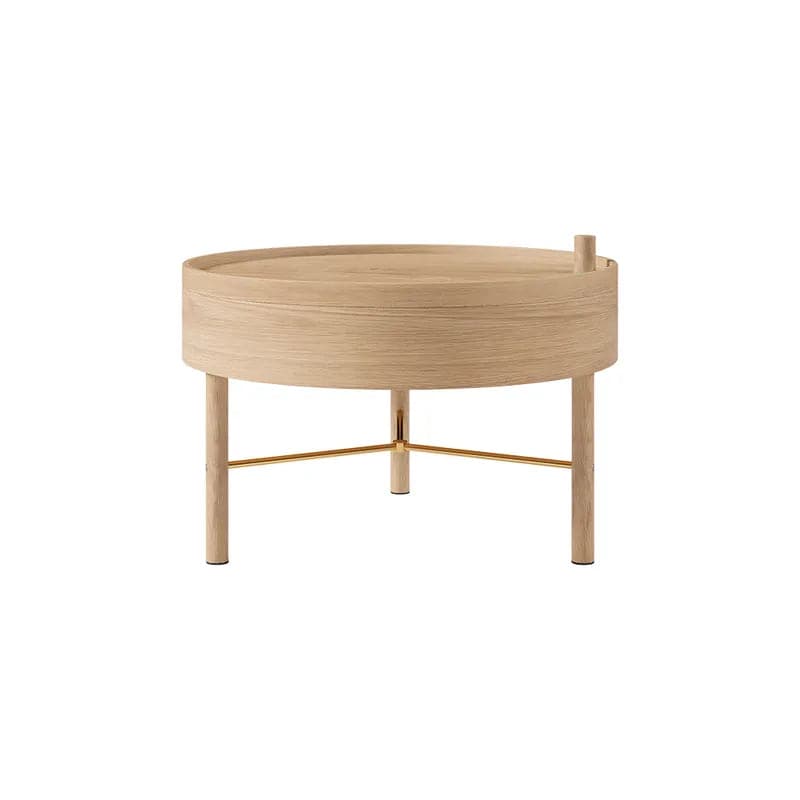 Modern Round Wood Rotating Tray Coffee Table with Storage & Metal Legs in Natural
