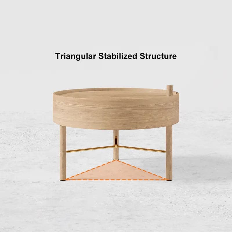 Modern Round Wood Rotating Tray Coffee Table with Storage & Metal Legs in Natural