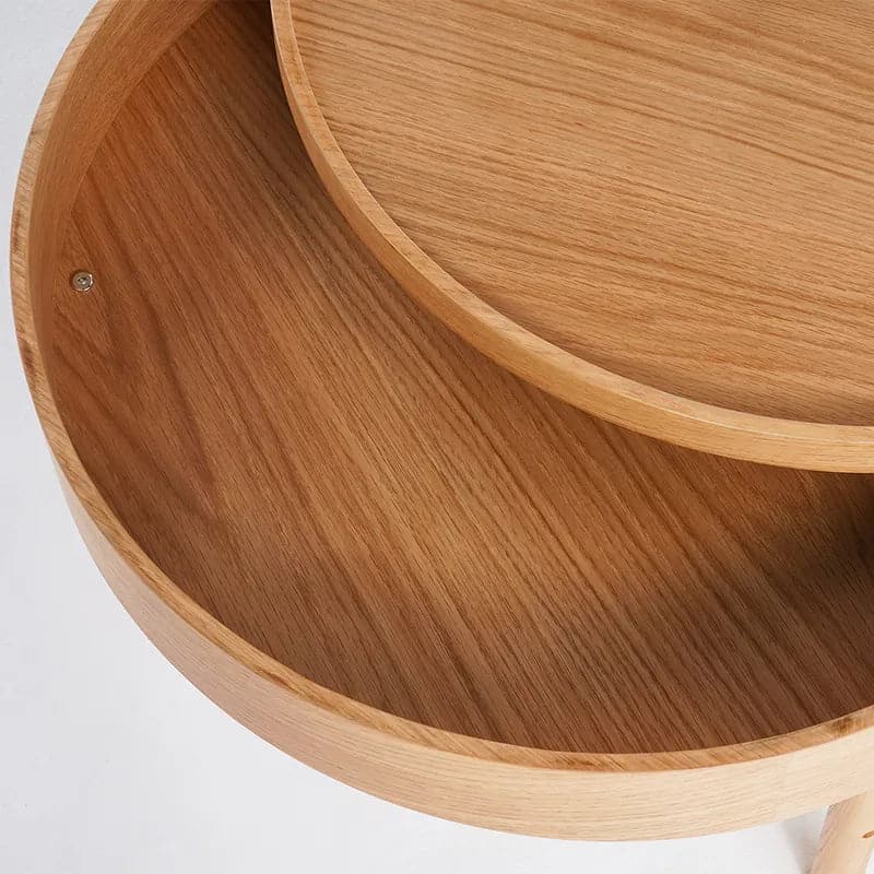 Modern Round Wood Rotating Tray Coffee Table with Storage & Metal Legs in Natural