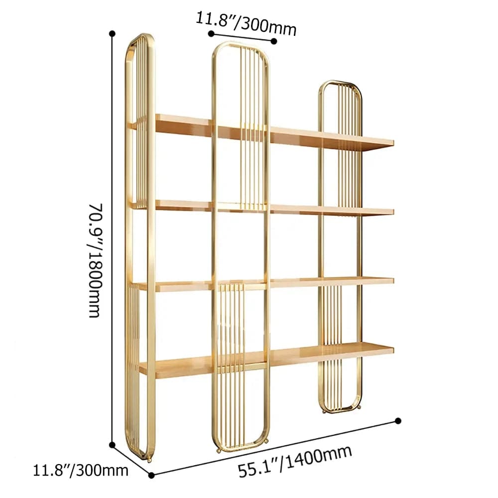Bibliothèque étagère de rangement moderne à 4 niveaux en or