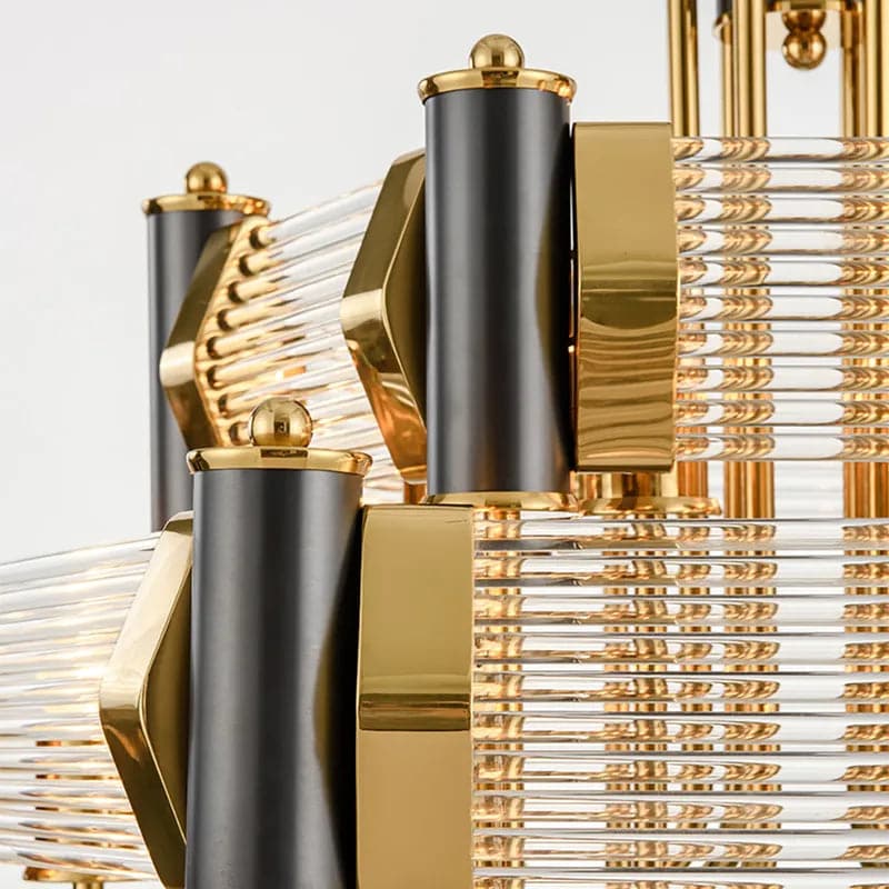 Plafonnier lustre moderne à plusieurs niveaux avec hauteur réglable en noir et or